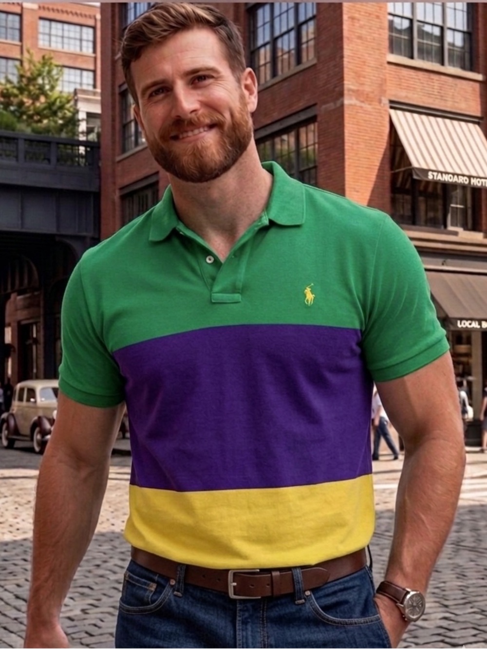 Polo by Ralph Lauren Green Purple Yellow Block Stripe Polo Shirt